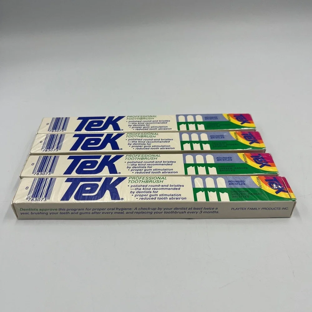 Tek Toothbrush Multi Adult OS 1985 Vintage Professional Medium 4 Pack NEW